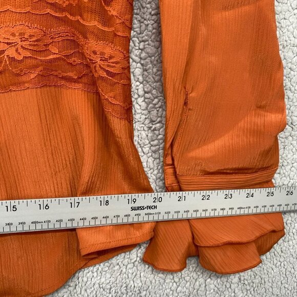 Coldwater Creek Blouse Womens Large Terra Cotta Semi-Sheer Lace Long Sleeve NWT - Picture 3 of 9